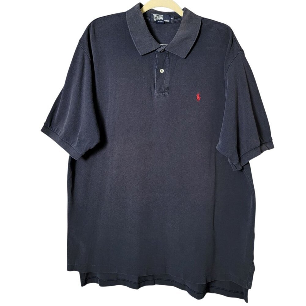 VTG Polo Ralph Lauren Blue Cotton Pique Short Sleeve Preppy Logo Polo Shirt XL